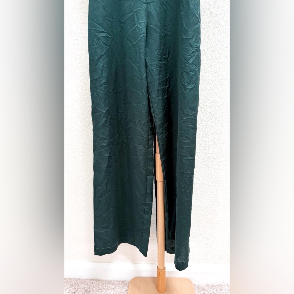 Abercrombie & Fitch Emerald Green Satin Jumpsuit Women’s Size Small Petite - Picture 3 of 6